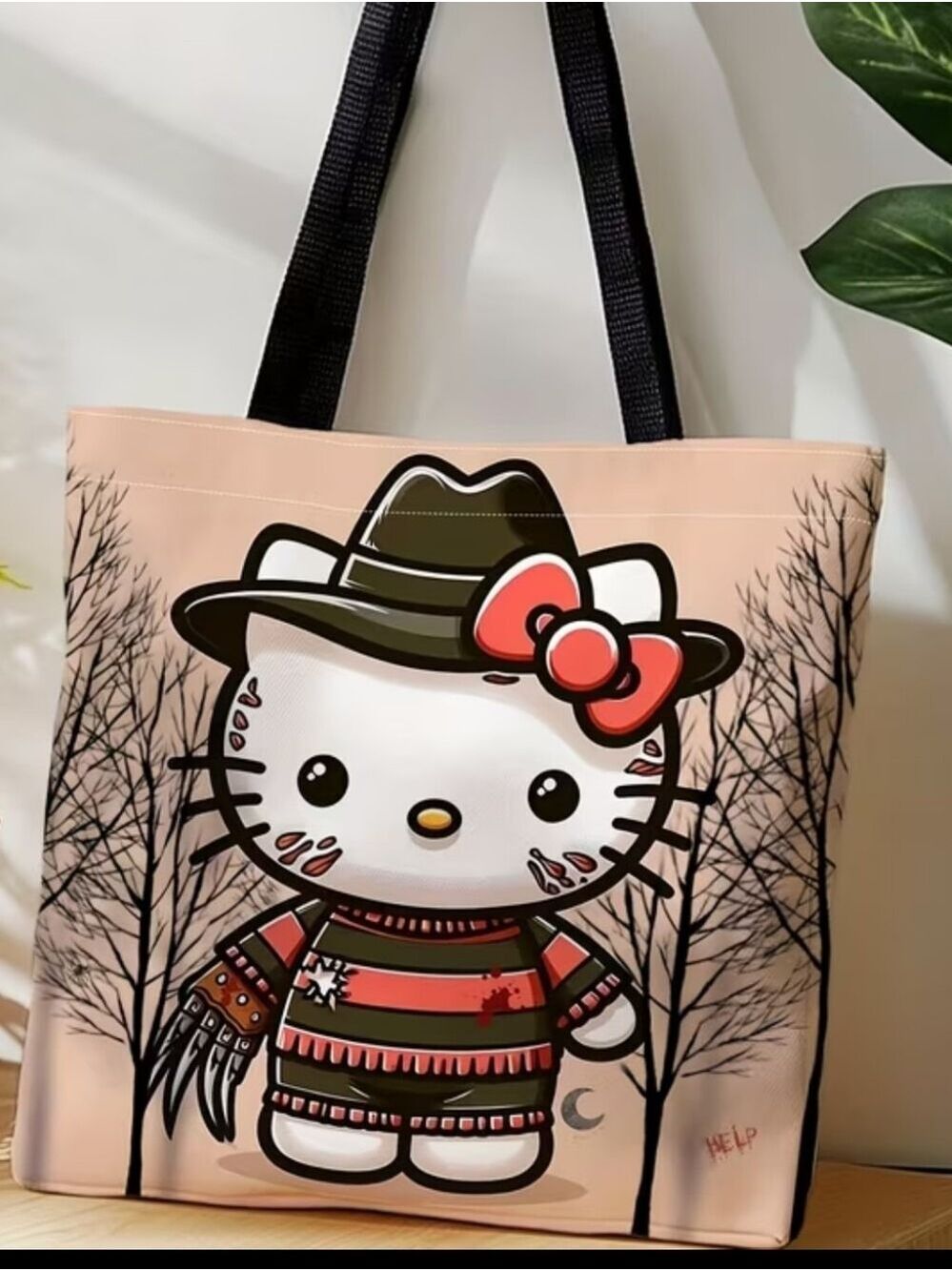 Hello Kitty Freddy Kreuger Halloween Tote— Horror Print - Picture 4 of 5